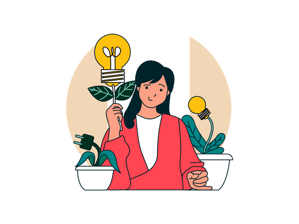 Jeune femme ayant une idée écologique  Illustration