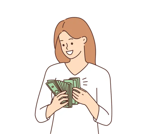 Jeune femme comptant de l'argent  Illustration