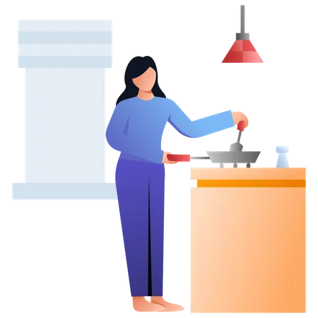 Jeune femme cuisine dans la cuisine  Illustration