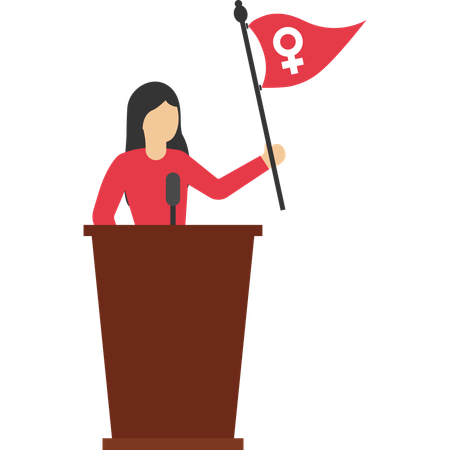 Jeune femme prononçant un discours sur les droits des femmes sous Sportlight  Illustration