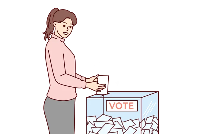 Une jeune femme dépose son vote dans la boîte de vote  Illustration