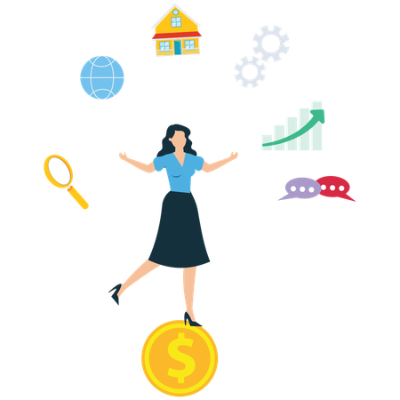 Jeune femme effectuant un travail multitâche  Illustration