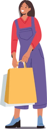 Jeune femme élégante tenant des sacs à provisions  Illustration