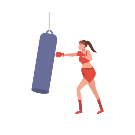 Jeune femme en bonne santé frappant au sac de boxe  Illustration