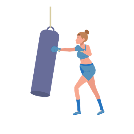 Jeune femme en bonne santé frappant au sac de boxe. Sport et exercice  Illustration