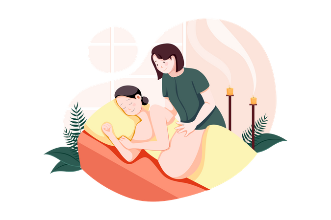 Jeune femme enceinte ayant un massage au spa  Illustration