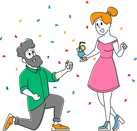 Jeune femme et homme trinquant avec une boisson alcoolisée s'amusent à la soirée disco  Illustration