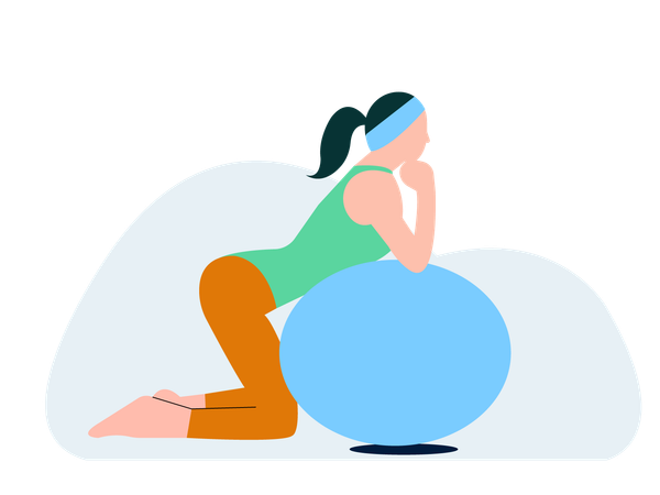 Jeune femme faisant de l'exercice sur ballon  Illustration