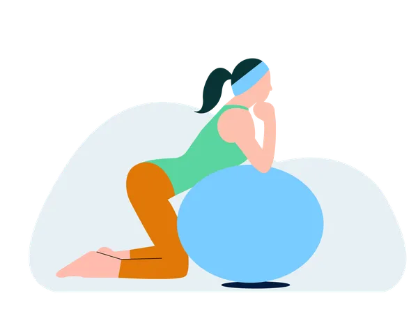 Jeune femme faisant de l'exercice sur ballon  Illustration