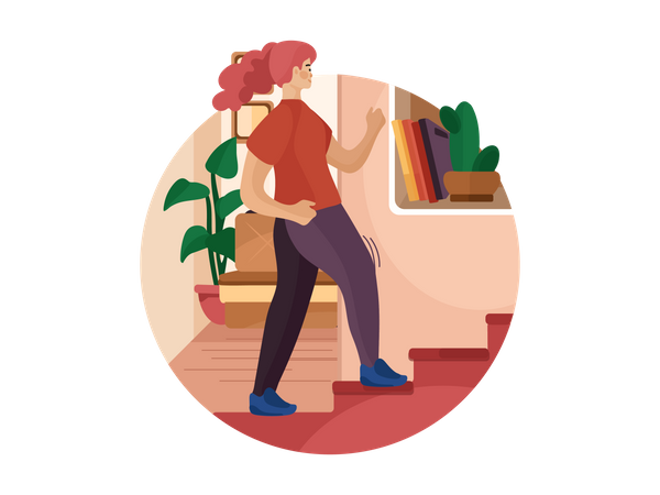Jeune femme faisant des exercices d'escalier pour perdre du poids à la maison  Illustration