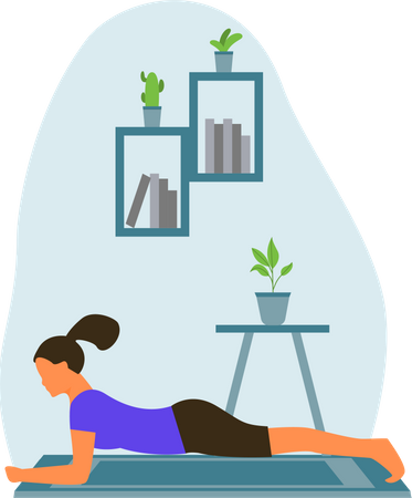 Jeune femme faisant des exercices de planche à la maison  Illustration