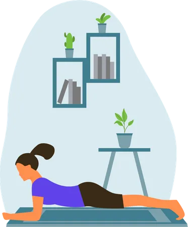 Jeune femme faisant des exercices de planche à la maison  Illustration