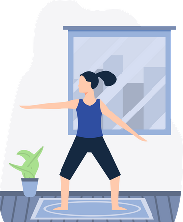 Jeune femme faisant du yoga à la maison  Illustration