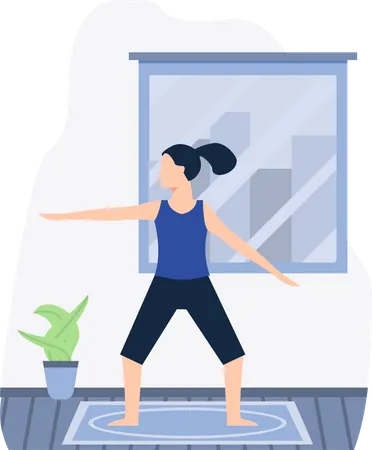 Jeune femme faisant du yoga à la maison  Illustration