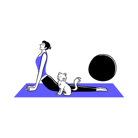 Jeune femme faisant du yoga avec son chien  Illustration