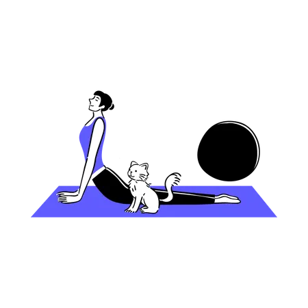 Jeune femme faisant du yoga avec son chien  Illustration