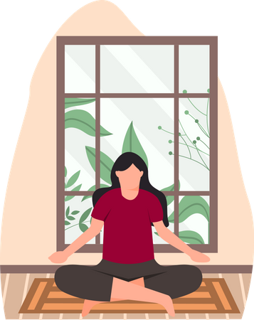 Jeune femme faisant Padmasana à la maison  Illustration