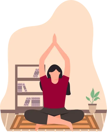 Jeune femme faisant Padmasana à la maison  Illustration