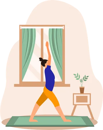 Jeune femme faisant du yoga Surya Namaskar à la maison  Illustration