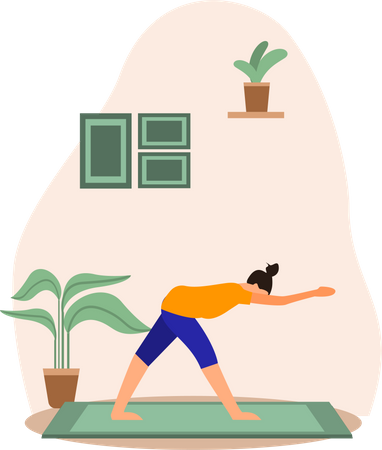 Jeune femme faisant du yoga Surya Namaskar à la maison  Illustration