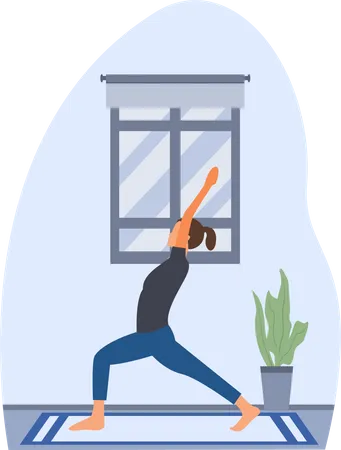 Jeune femme faisant du yoga Suryanamaskar à la maison  Illustration