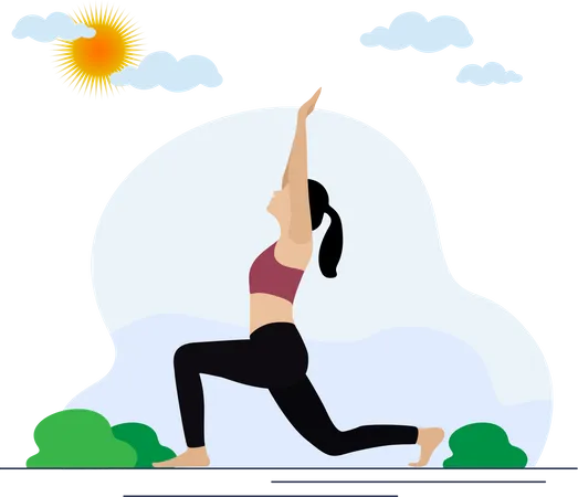 Jeune femme faisant du yoga, exercice le matin  Illustration