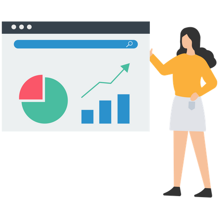 Jeune femme faisant un tableau d'analyse en ligne  Illustration