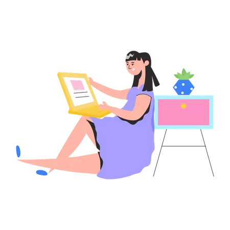 Jeune femme faisant un travail en ligne  Illustration