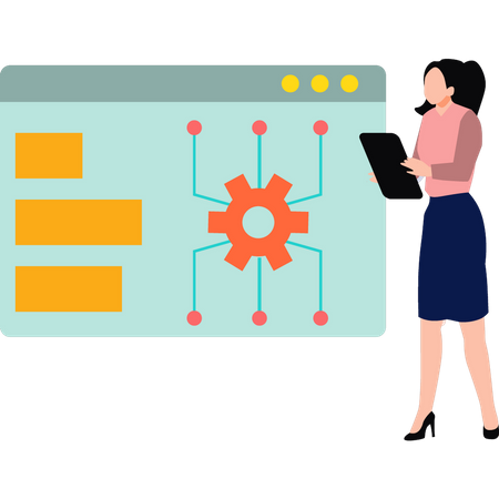 Jeune femme effectuant une analyse en ligne  Illustration