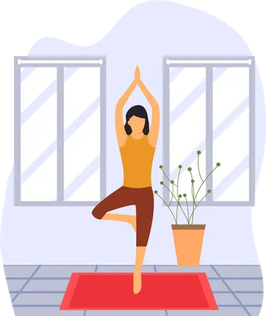 Jeune femme faisant du yoga Vrikshasana  Illustration