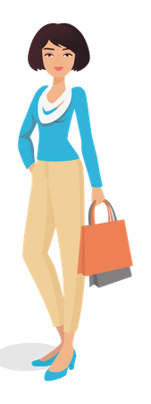 Jeune femme tenant des sacs  Illustration