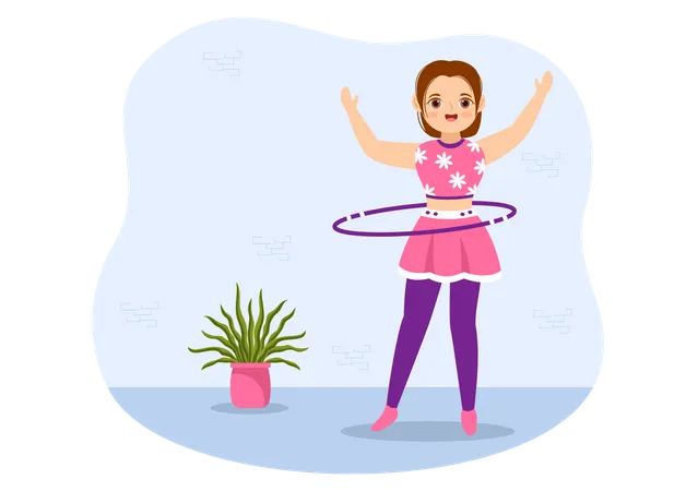 Jeune femme jouant au Hula Hoop  Illustration