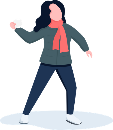 Jeune femme jetant une boule de neige  Illustration