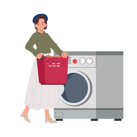 Jeune femme lavant des vêtements  Illustration
