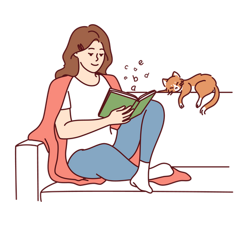 Jeune femme lisant un livre anglais  Illustration