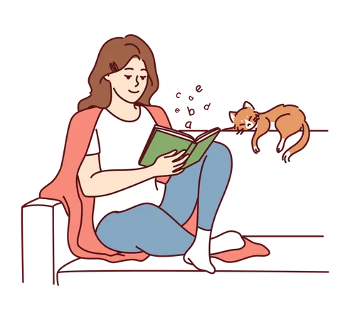 Jeune femme lisant un livre anglais  Illustration