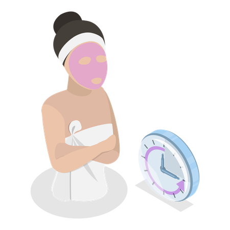 Jeune femme mettant un masque facial en attendant qu'on lui retire son masque  Illustration