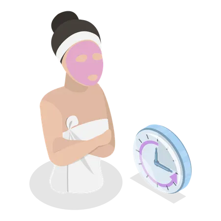 Jeune femme mettant un masque facial en attendant qu'on lui retire son masque  Illustration