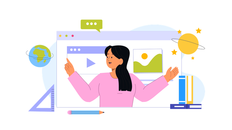 Jeune femme montrant une vidéo éducative  Illustration