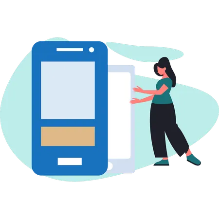 Jeune femme montrant l'optimisation mobile  Illustration