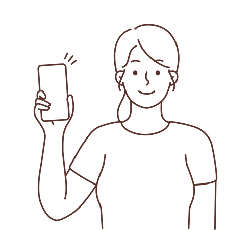 Jeune femme montrant mobile  Illustration