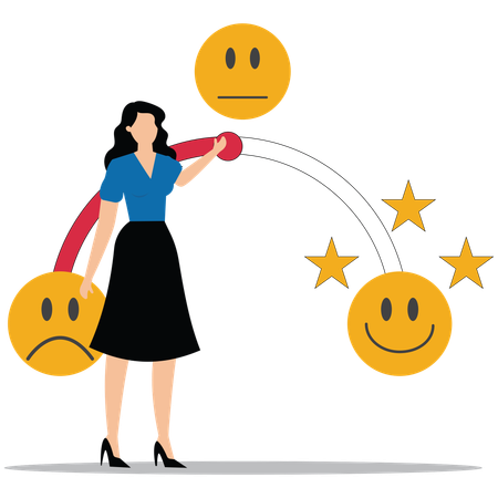 Jeune femme montrant un sondage sur les avis et la satisfaction des clients  Illustration