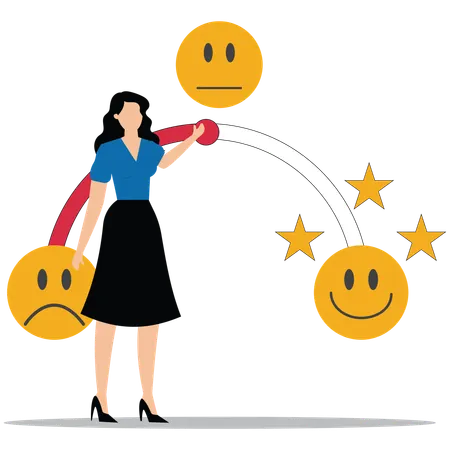 Jeune femme montrant un sondage sur les avis et la satisfaction des clients  Illustration