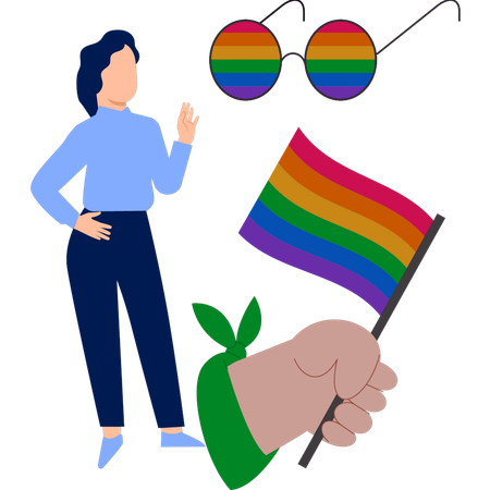 Jeune femme montrant un drapeau d'amour gay  Illustration