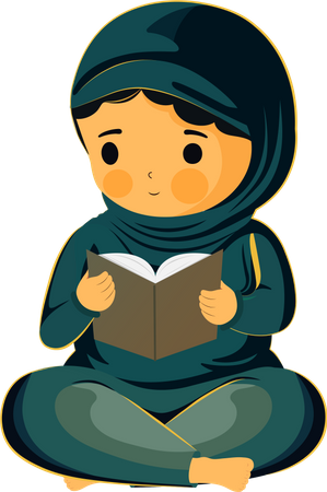 Jeune femme musulmane lisant le livre du Coran  Illustration