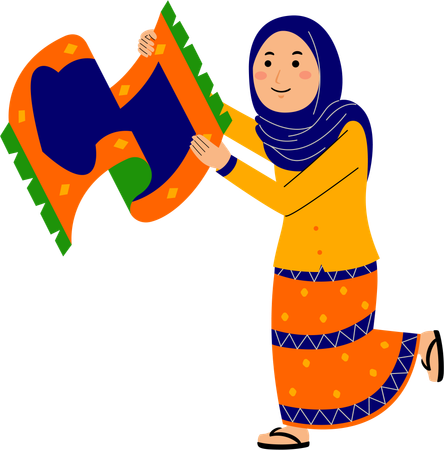 Jeune femme musulmane utilisant un tapis de prière  Illustration