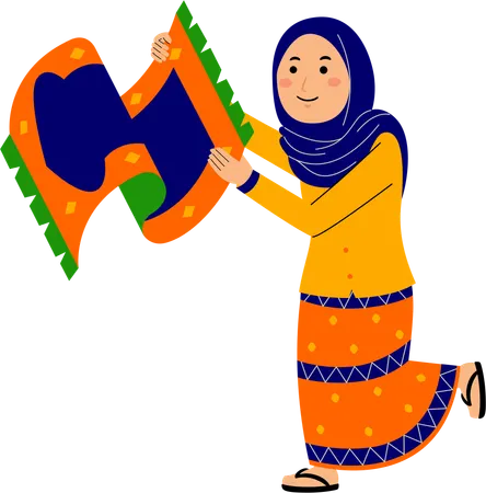 Jeune femme musulmane utilisant un tapis de prière  Illustration