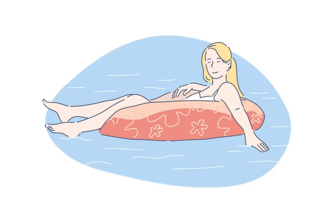 Jeune femme, natation, à, anneau caoutchouc  Illustration