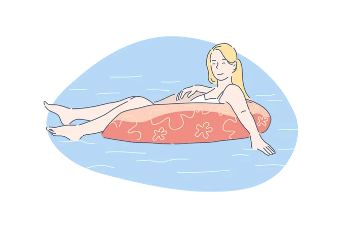 Jeune femme, natation, à, anneau caoutchouc  Illustration