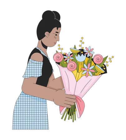 Jeune femme noire obtenant un bouquet  Illustration